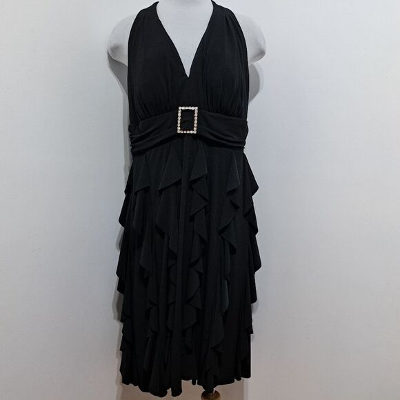 Vintage Betsy & Adam 90's Y2K Halter Neck Ruffle Goth Knee Length Dress S 14W - Picture 9 of 17